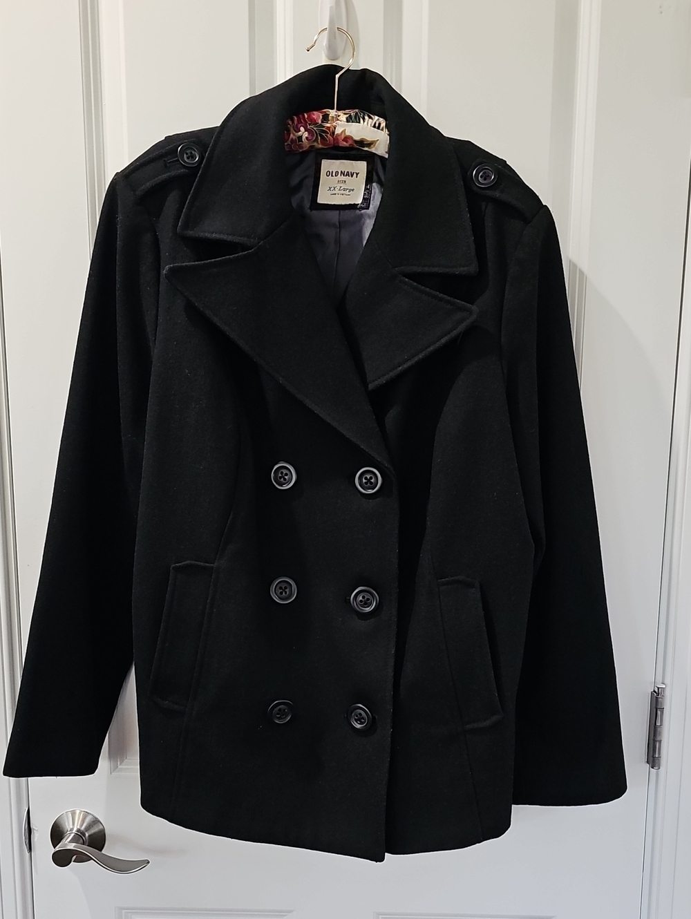 Old Navy Black Double-Breasted Peacoat with Notched Lapel